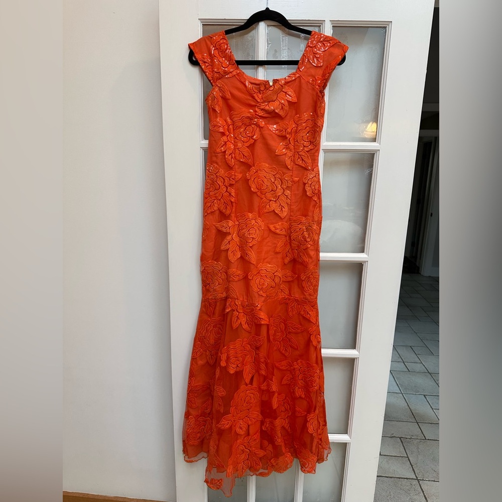 Vintage Hand Sewn Sequin Lace Floral Formal Gown Size XS Feminine Chic Custom